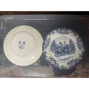 Johnson Brothers Coach Scenes Blue White Plate England Scalloped Edge